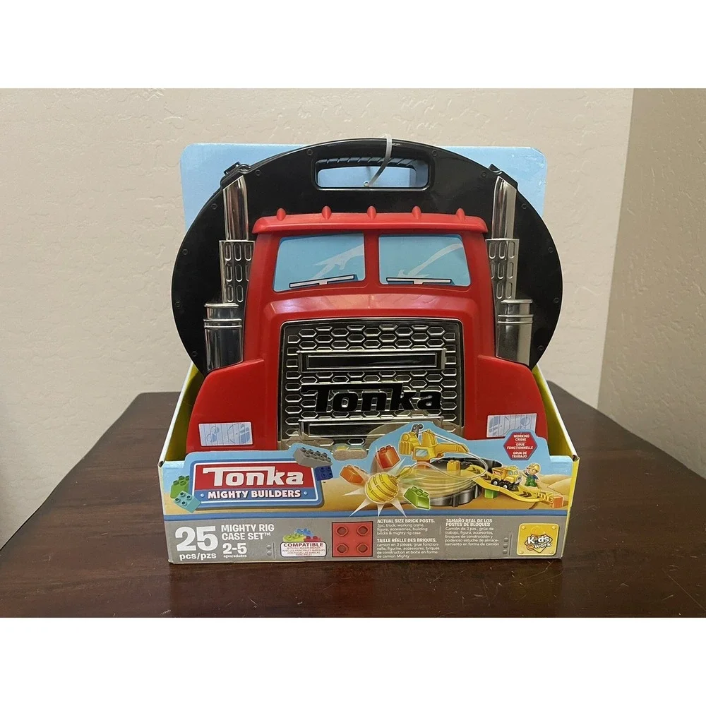 Tonka Mighty Builders Rig Case Brick Construction Playset 25 Blocks Truck Crane